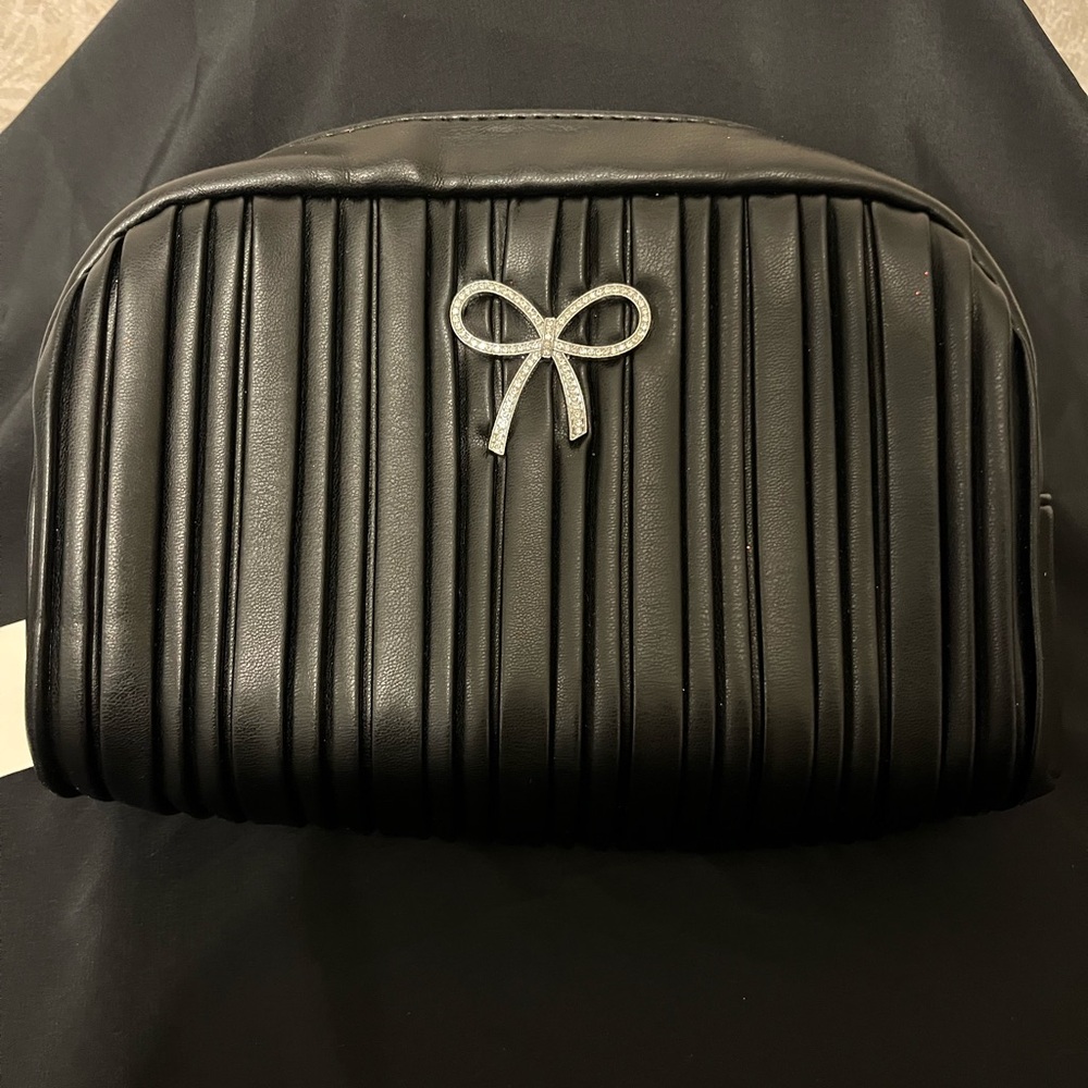 Primark Black Pleated Clutch with Rhinestone Bow
